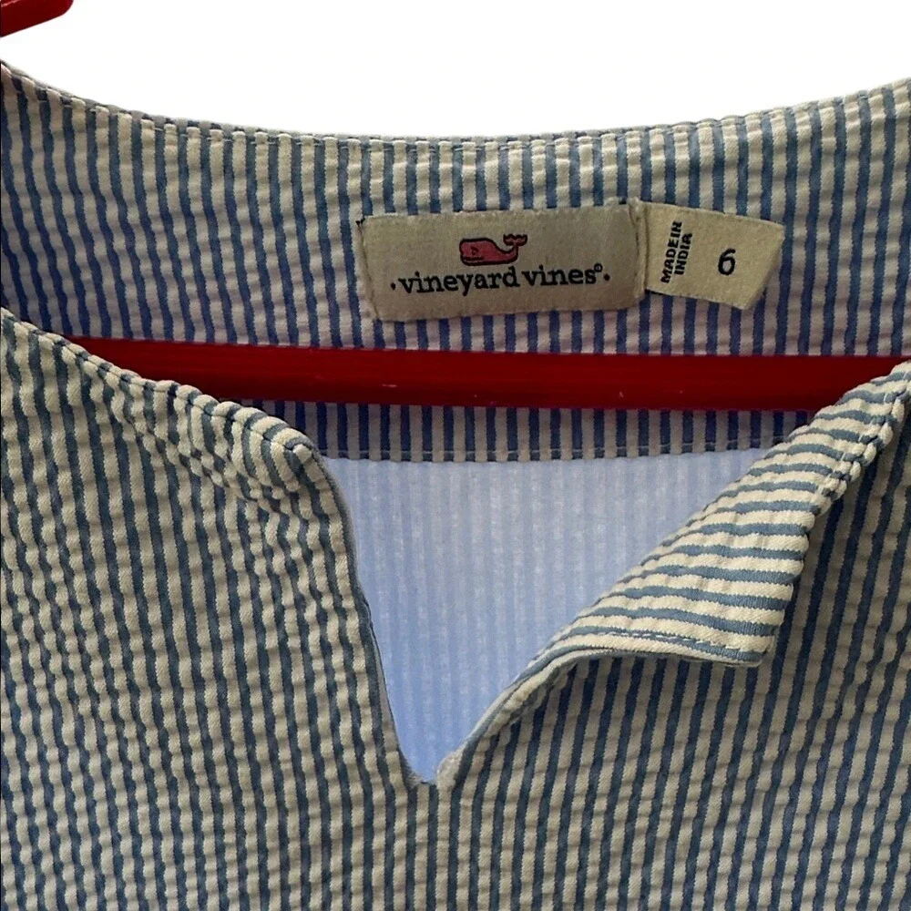 Vineyard Vines Kids Blue‎ White Seersucker Ruffle Sleeve Dress Size 6